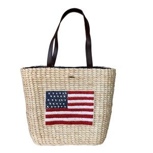 Scalia Straw Handbag American Flag Bucket Handbag Purse